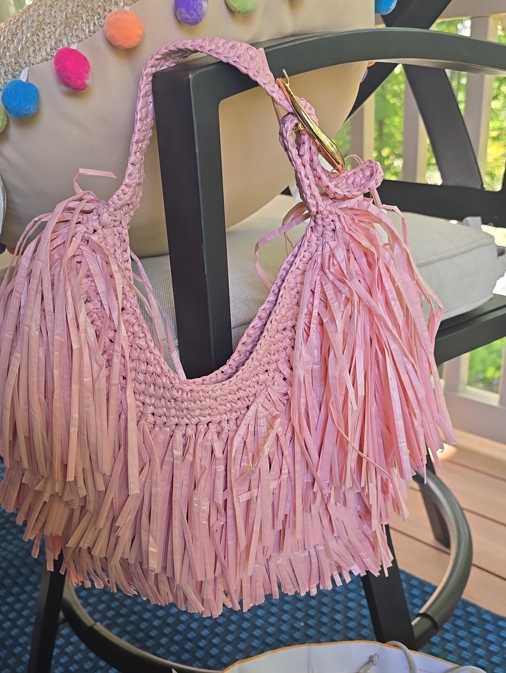 Anthropologie Straw Fringe Bag
